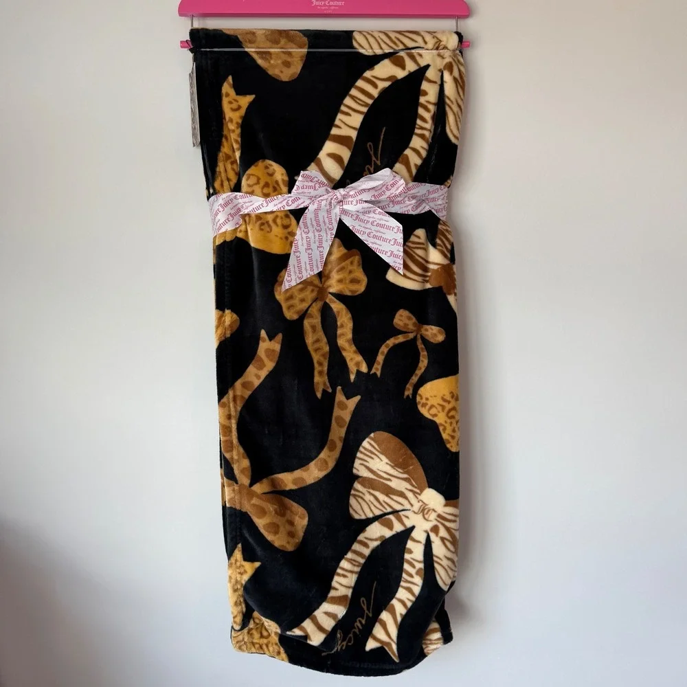 New Juicy Couture Black Zebra Leopard Bows Throw Blanket 60x70 Cute Soft Luxury